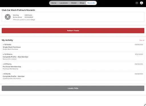 Club Car Wash Mobile App screenshot